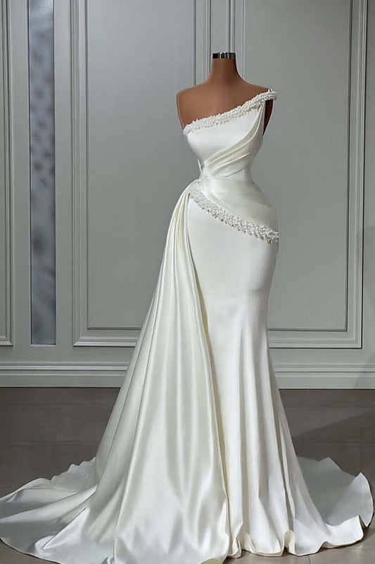 Luxury White Mermaid Dresses Formal Gowns Wedding Dress With Beads