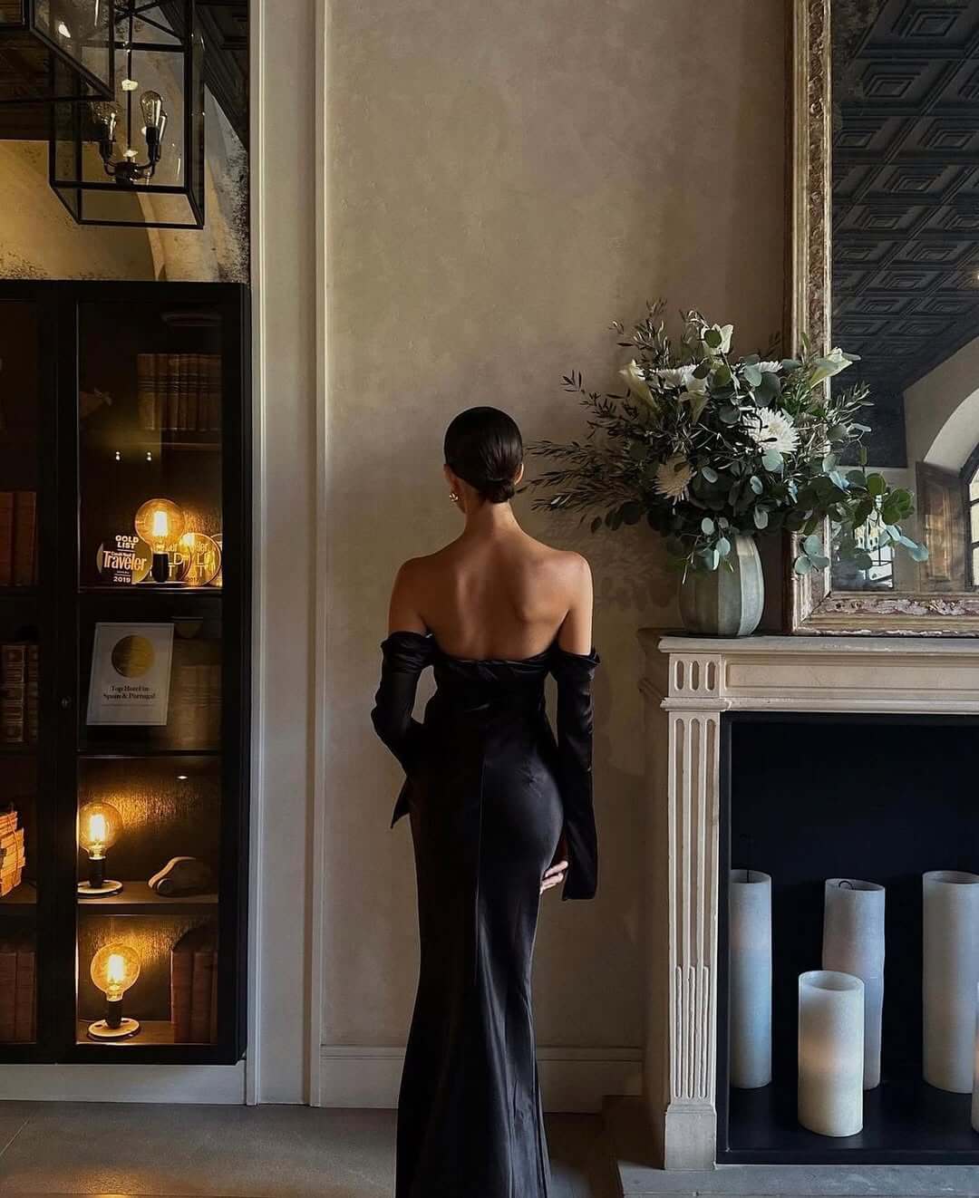 Black Long Sleeves Prom Dresses Strapless Mermaid Formal Evening Outfit