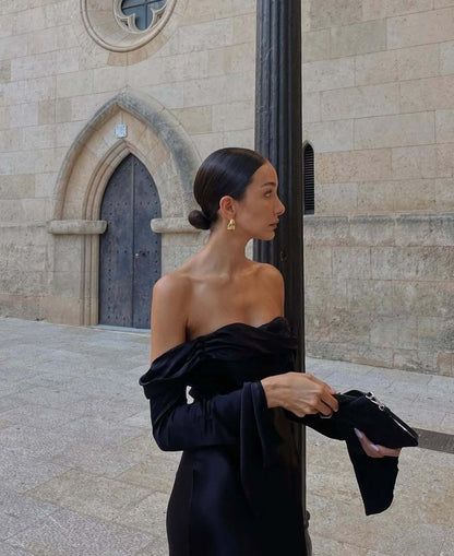 Black Long Sleeves Prom Dresses Strapless Mermaid Formal Evening Outfit