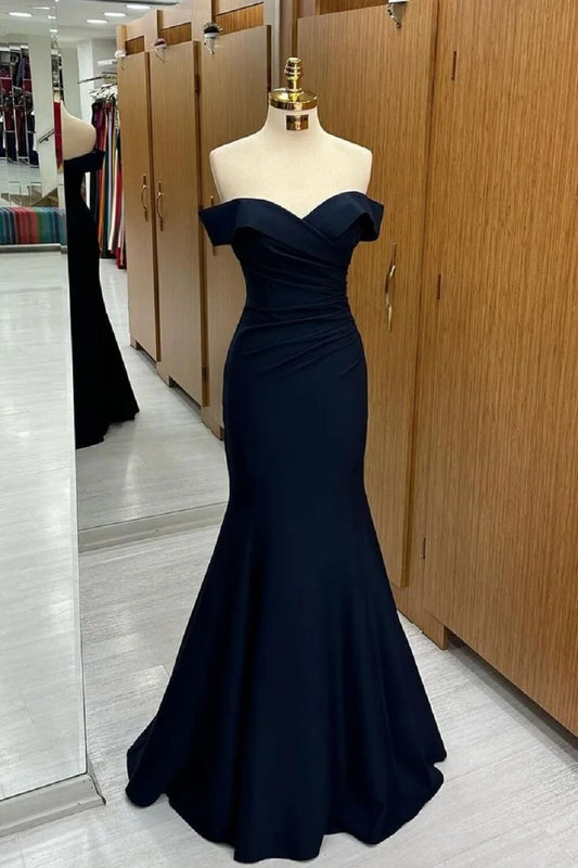 Navy Blue Formal Evening Dresses Off Shoulder Mermaid Maxi Dress