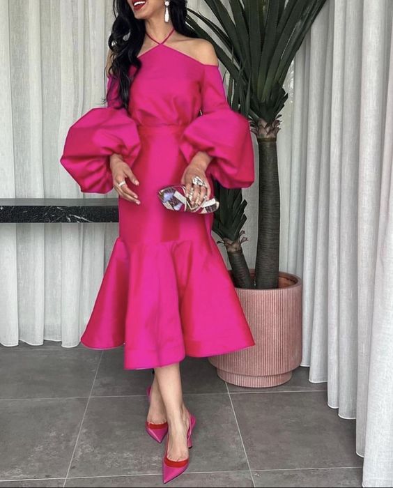 hot pink club dresses Prom Puff Sleeve Midi Party Wed Dress Formal Gown – jkprom spring_2022_mailer_II Neon Pink Tight Short while the draped detailing Color:M-Mint Green