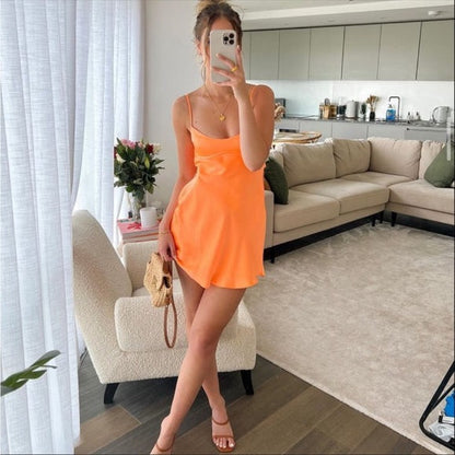 Modest Orange Satin Short Formal 8Th Grade Homecoming Dresses Hoco Backless Cocktail Outfits
