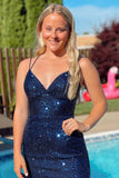Navy Blue Cocktail and Party Sequin Dress Short