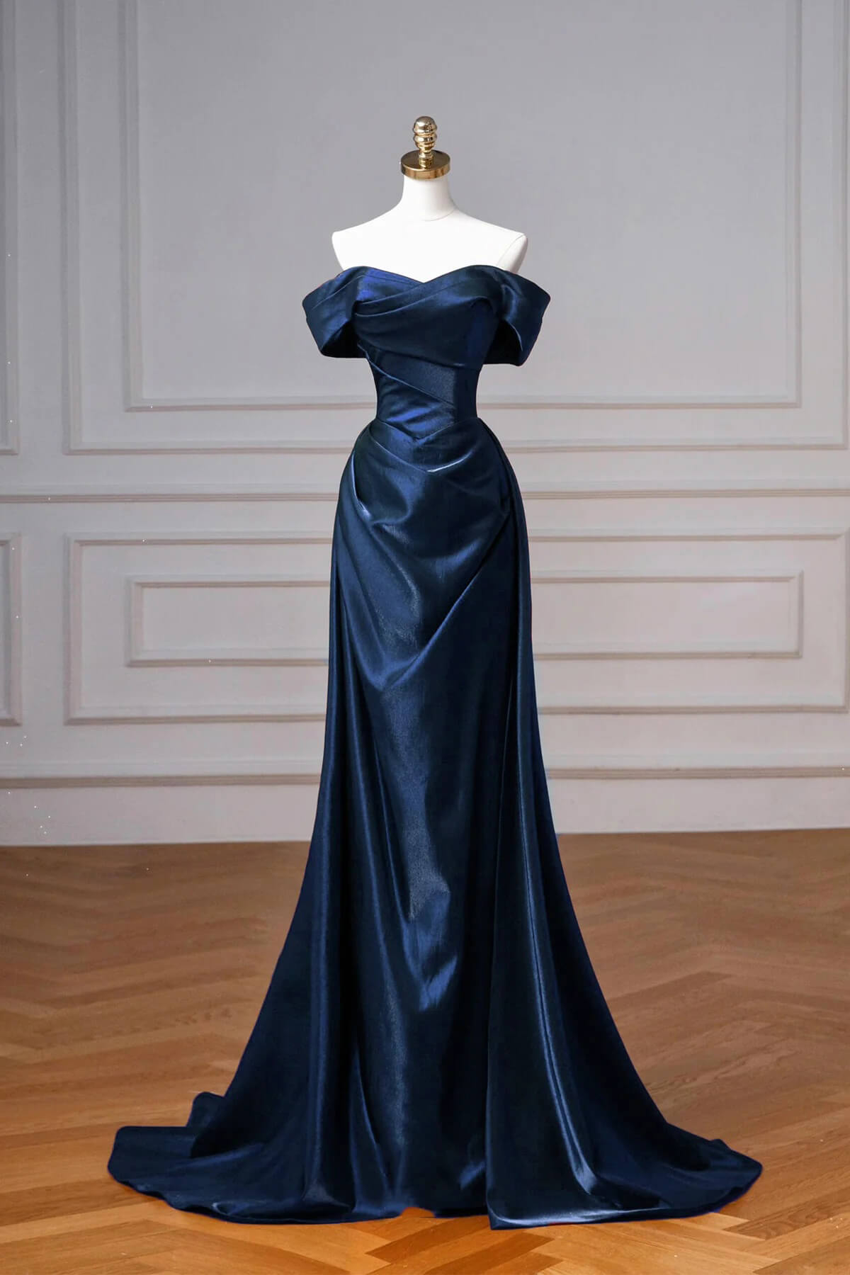 Elegant Classy Fitted Prom Outfit Long Navy Blue Evening Party Gown