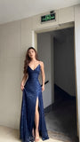 Navy Blue Sequin Dress Long Ball Gowns Sparkly Formal Dresses