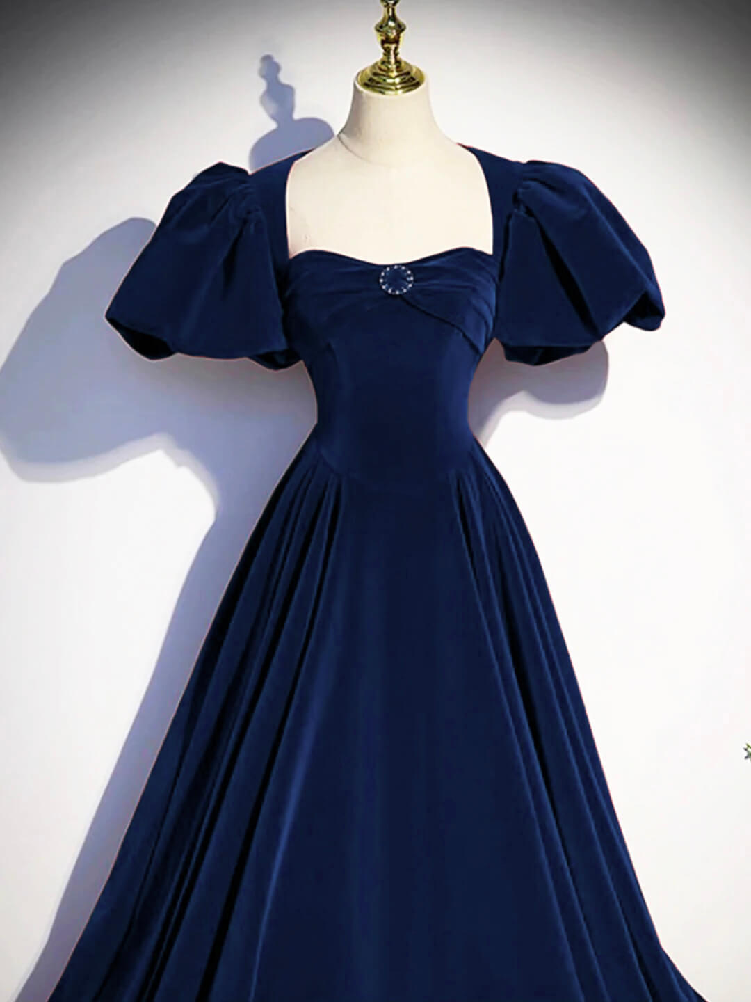 Best Navy Blue Velvet Prom Gown Short Sleeves Birthday Party Dresses