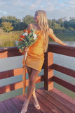 Orange One Shoulder Short Formal Dresses Tight Cocktail Gown
