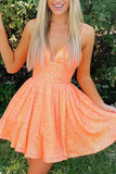 A-line V Neck Sequins Homecoming Dress Formal Mini Dresses