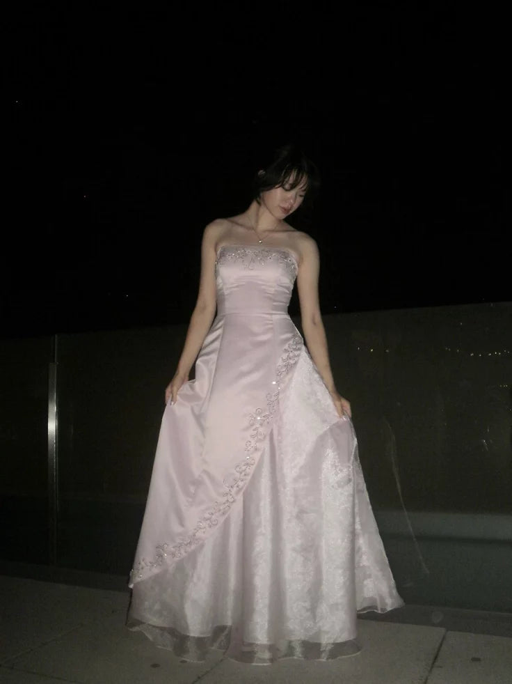 Unique Party Dresses with Embroidery Strapless Floor Length Wedding Guest Dress
