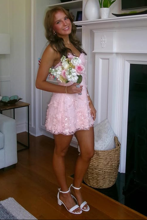 Sweetheart Floral Lace A-Line Mini Dress