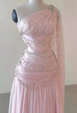 Fantasy Pink Chiffon Prom Dress Long Beaded Formal Evening Gown