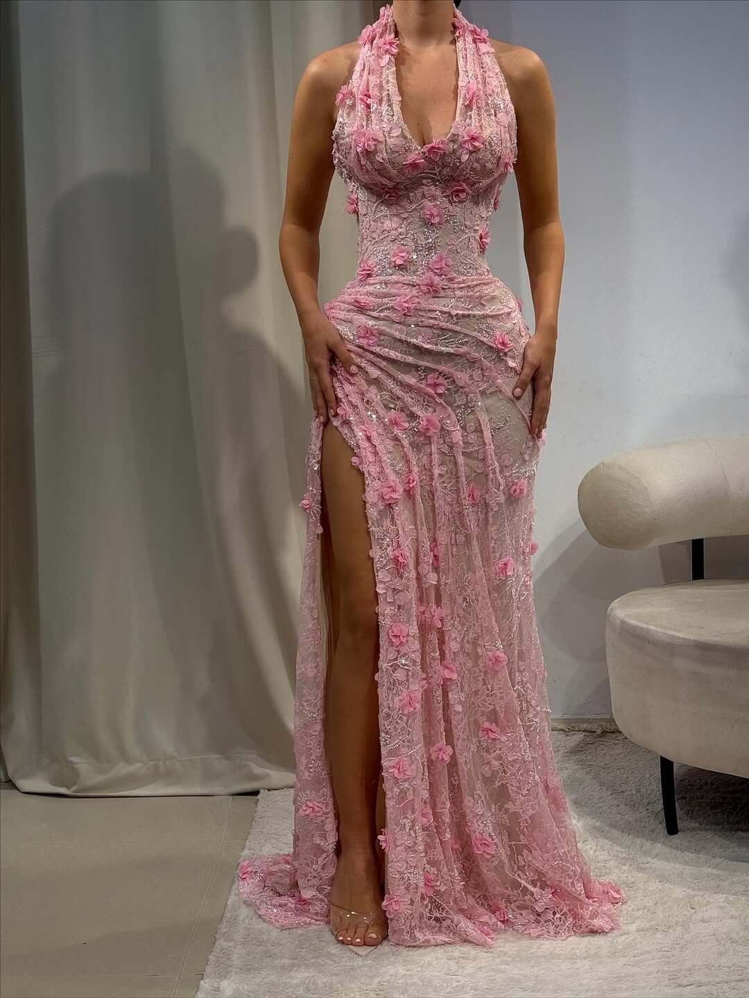 Luxury Pink Mermaid Prom Dress with Slit Tight Wedding Birthday Dresses