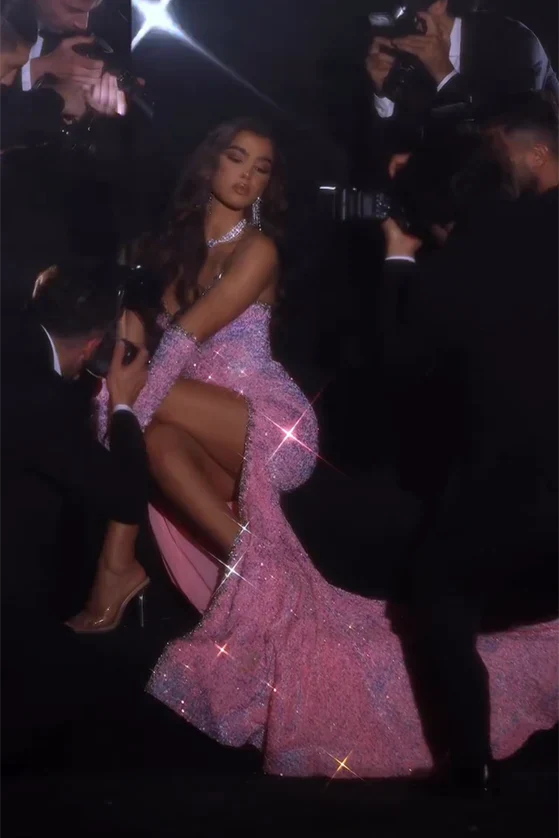 Sparkly Pink Sequin Mermaid Prom Dress Split Gala Dresses