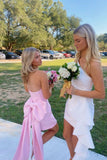 Pink Tight Party Dress with Bow,Short Cocktail Dresses