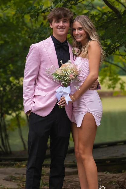 Pink Ruched Short Bodycon Dress Formal Mini Dresses