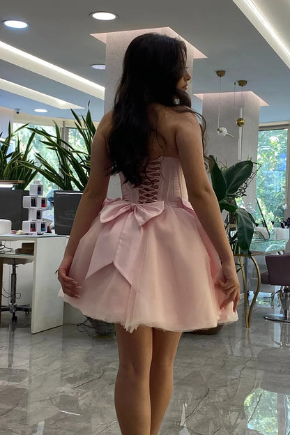 Strapless Pink Homecoming Dress Hoco Dresses with Bow