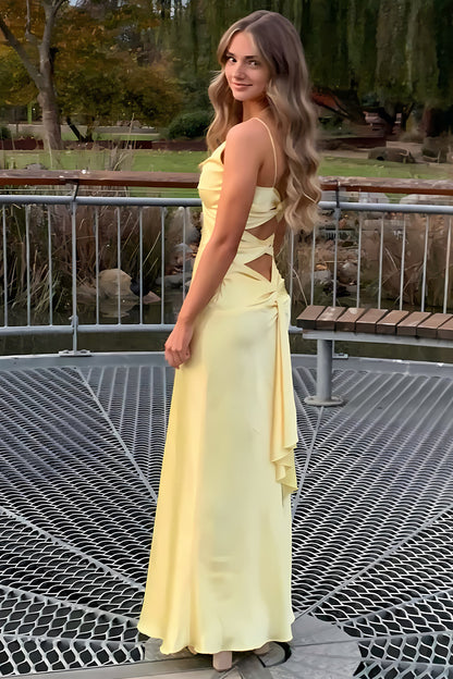 Chic Spaghetti Straps Yellow Long Party Dress with Slit