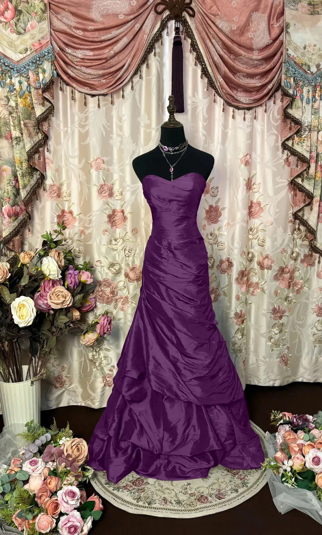 Strapless Burgundy Mermaid Prom Dress with Ruffles