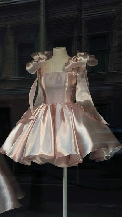 Ball Gown Spaghetti Straps Satin Short Mini Formal 8Th Grade Homecoming Dress Birthday Outfits