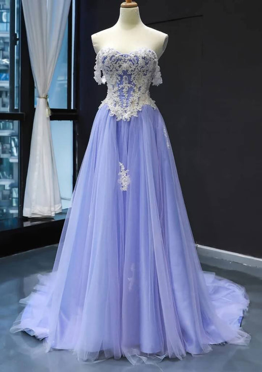 Princess Strapless Long Prom Dresses Fairytale A-line Corset Wedding Gowns
