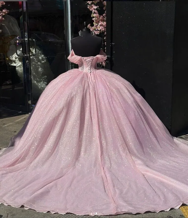 Quinceanera Dresses Pink Glitter, Ball Gown Birthday Xv Dress – jkprom