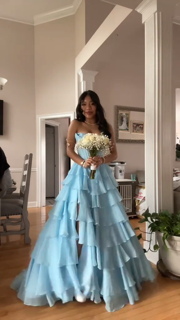 Elegant Prom Dresses Long Layered Chiffon Graduation Birthday Gown