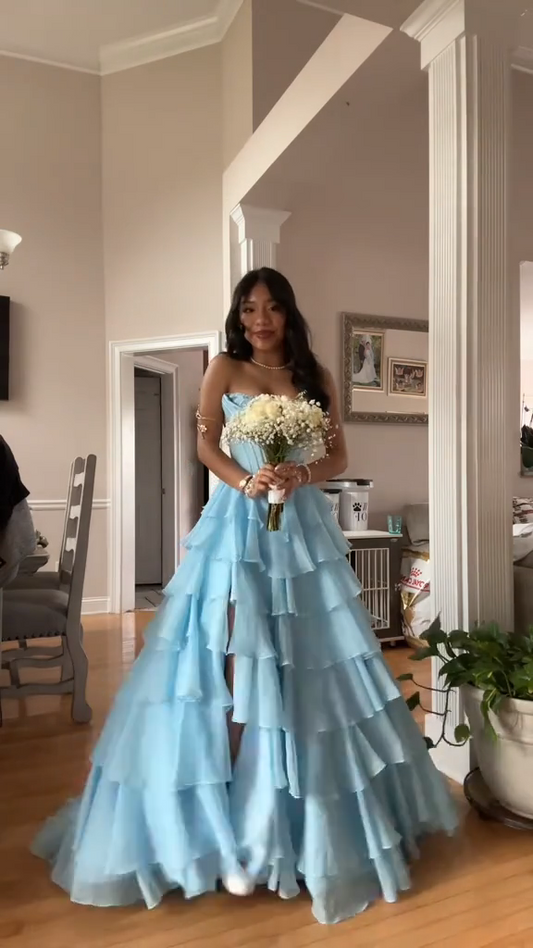 Elegant Prom Dresses Long Layered Chiffon Graduation Birthday Gown