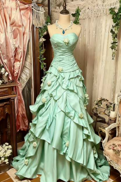 Wine Red Retro Elegant Delicate Floral Sweet Long Floor Length Ball Gown Evening Dress