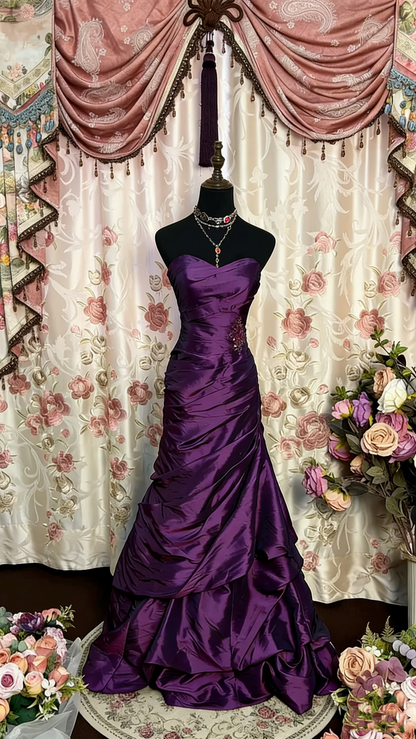 Strapless Burgundy Mermaid Prom Dress with Ruffles