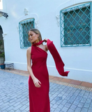 Simple Red Sheath Prom Dress, Long Reception Dresses