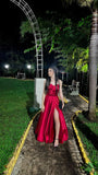 Simple A Line Red Party Dress Satin Long Formal Dresses