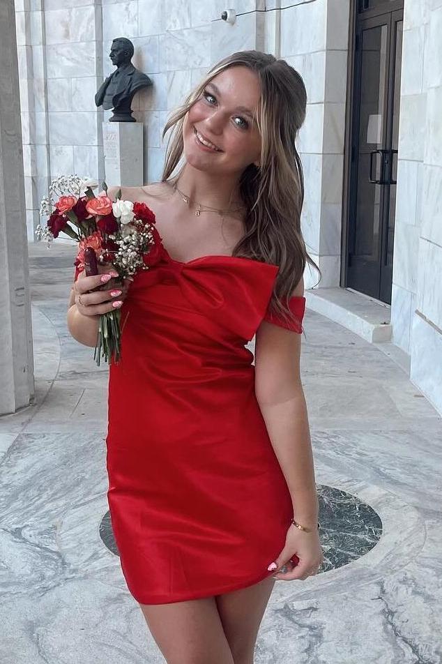 Cute Red Sheath Cocktail Dress Formal Dresses Mini with Bow