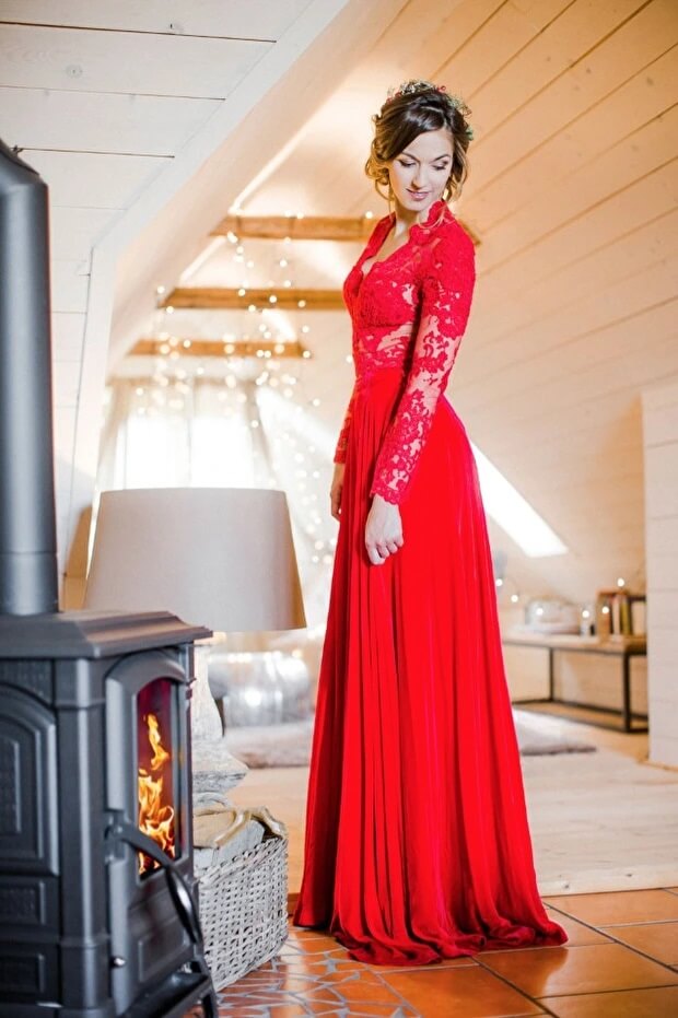 Beautiful Red Wedding Dresses,Bridal Dress with Long Sleeves jkprom Beautiful Red Wedding Dresses,Bridal Dress with Long Sleeves jkprom