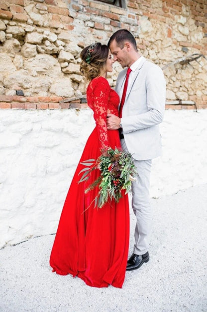 Beautiful Red Wedding Dresses,Bridal Dress with Long Sleeves – jkprom