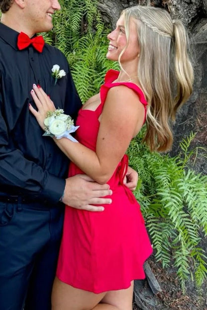 Ruffle Pink Short Cocktail Dress Open Back Prom Gown