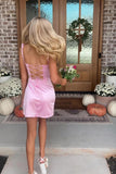 Ruffle Pink Short Cocktail Dress Open Back Prom Gown