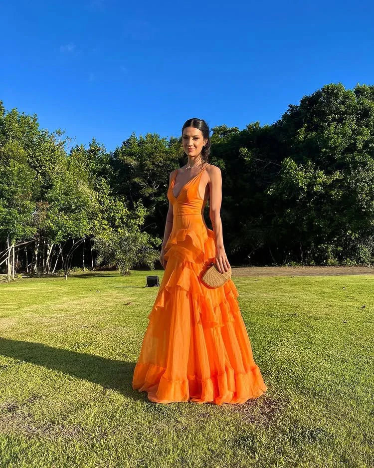 Orange Long Prom Dresses V Neck Formal Dress Outfits jkprom Orange Long Prom Dresses V Neck Formal Dress Outfits jkprom