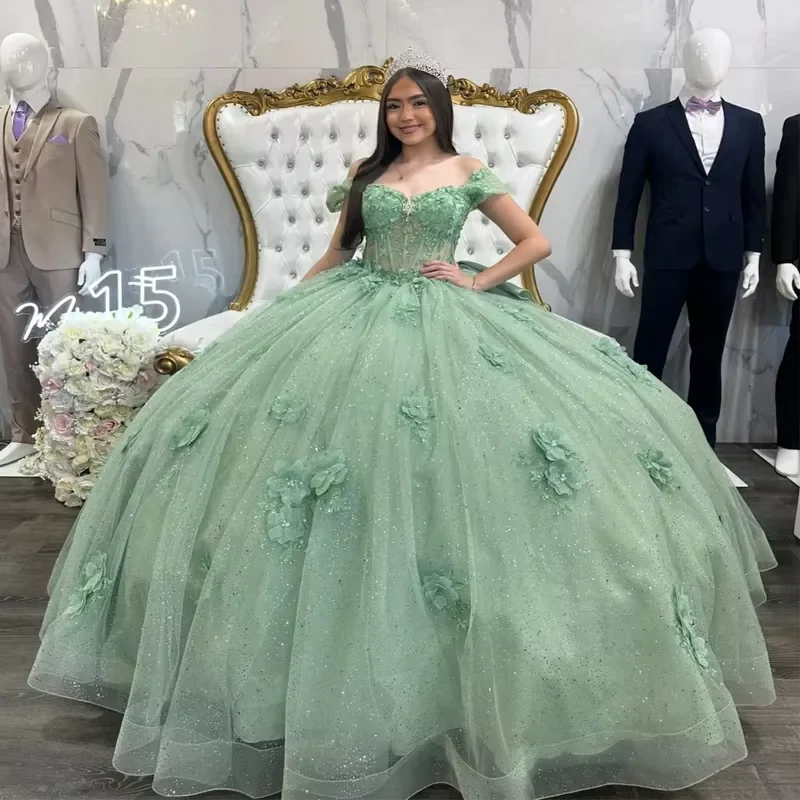 luxury sage green quinceanera dresses