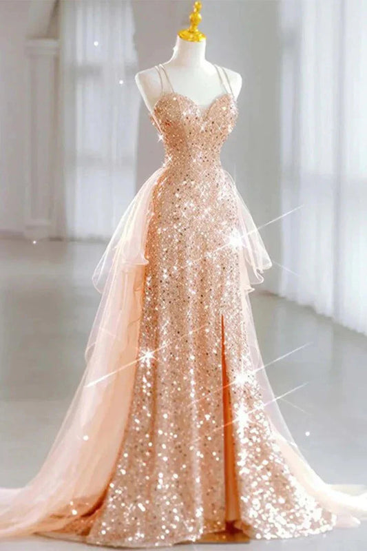 Sparkly Sequin Prom Dresses Long Wedding Guest Dress