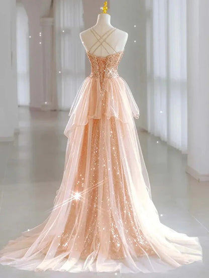 Sparkly Sequin Prom Dresses Long Wedding Guest Dress