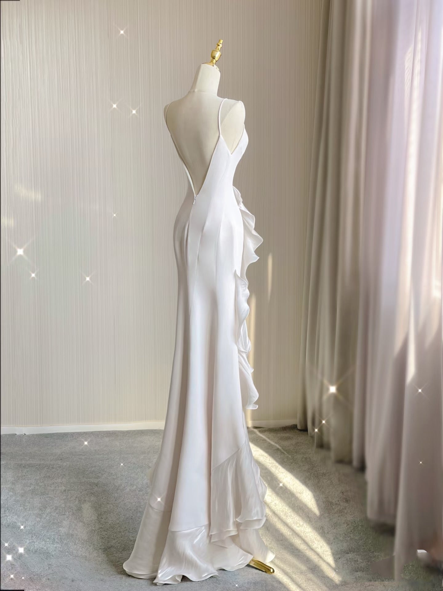Sexy Mermaid Scoop Satin Night Party Dress White Long Wedding Guest Dresses
