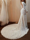 Sexy Open Back Mermaid Lace Wedding Dresses with Long Sleeves