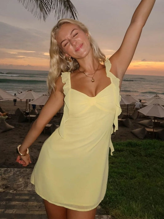 Sheath Chiffon V Neck Short Dress with Ruffles