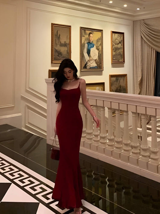 Fancy Red Prom Dress Long Mermaid Spandex Satin Birthday Maxi Gown