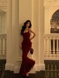 Fancy Red Prom Dress Long Mermaid Spandex Satin Birthday Maxi Gown
