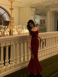 Fancy Red Prom Dress Long Mermaid Spandex Satin Birthday Maxi Gown