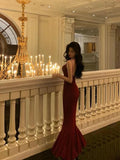 Fancy Red Prom Dress Long Mermaid Spandex Satin Birthday Maxi Gown