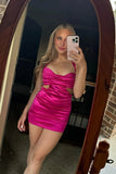Straps Black Cutout Tight Mini Dress Ruched Cocktail Dresses