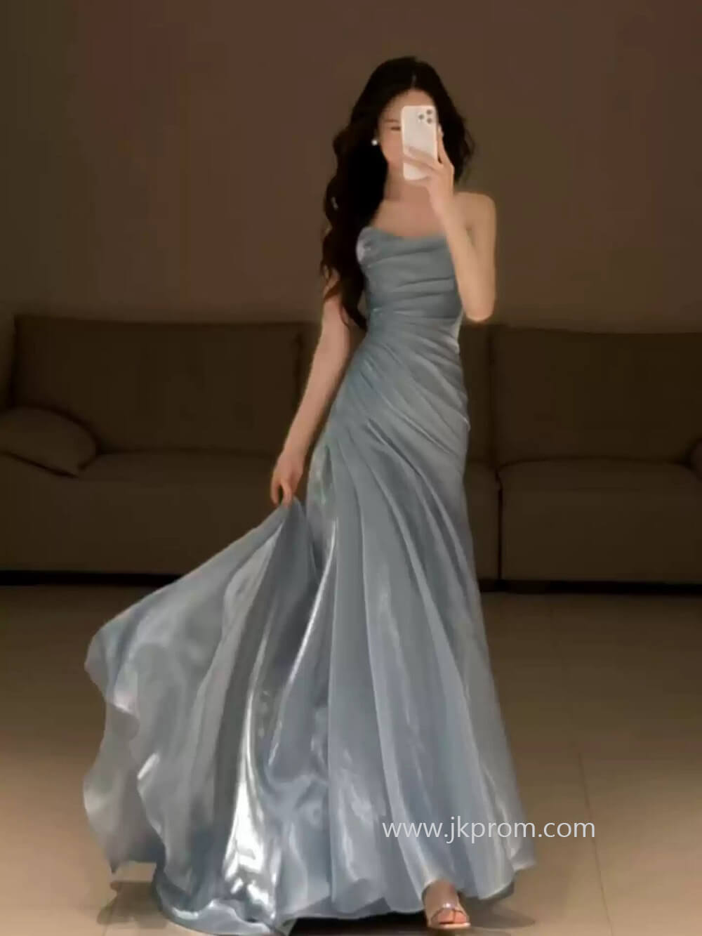 Liquid Satin Formal Evening Gown Floor Length Prom Dress
