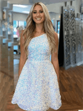 One Shoulder Sequin Cocktail Dresses A-line Homecoming Dress